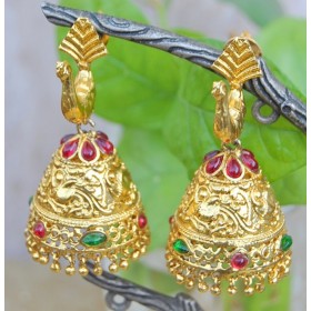 Peacock Ruby Emerald Gold Jhumkas